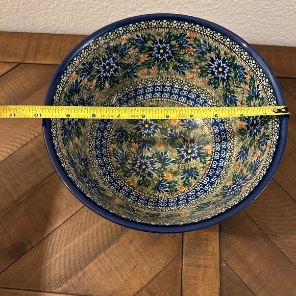 Polish Pottery Boleslawiec Poland Unikat Large Floral Blue Ceramic Bowl EUC - Picture 5 of 6